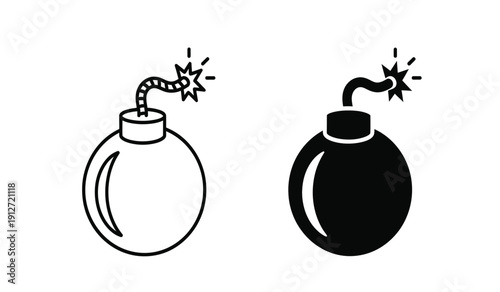 Two bomb icons in black and white with lit fuses and explosions