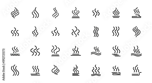 vector steam icon set with diverse wavy line symbols ideal for representing heat warm liquids or fragrance in uiux and product packaging.