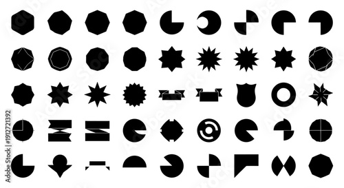 versatile collection of black geometric and abstract vector shapes on white background ideal for modern branding logos and ui elements.