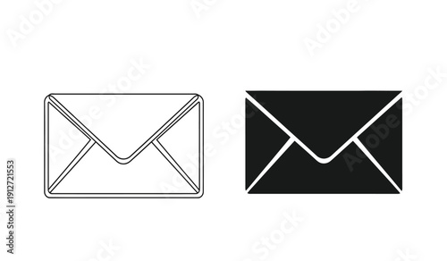 Two envelopes icon set with black and white outline