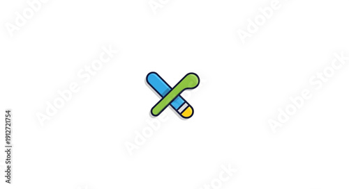 Two colorful crossed paintbrushes isolated on white background.