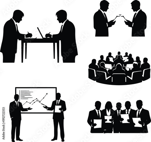 Professional Business Silhouettes: Team Meetings, Presentations, and Collaborations