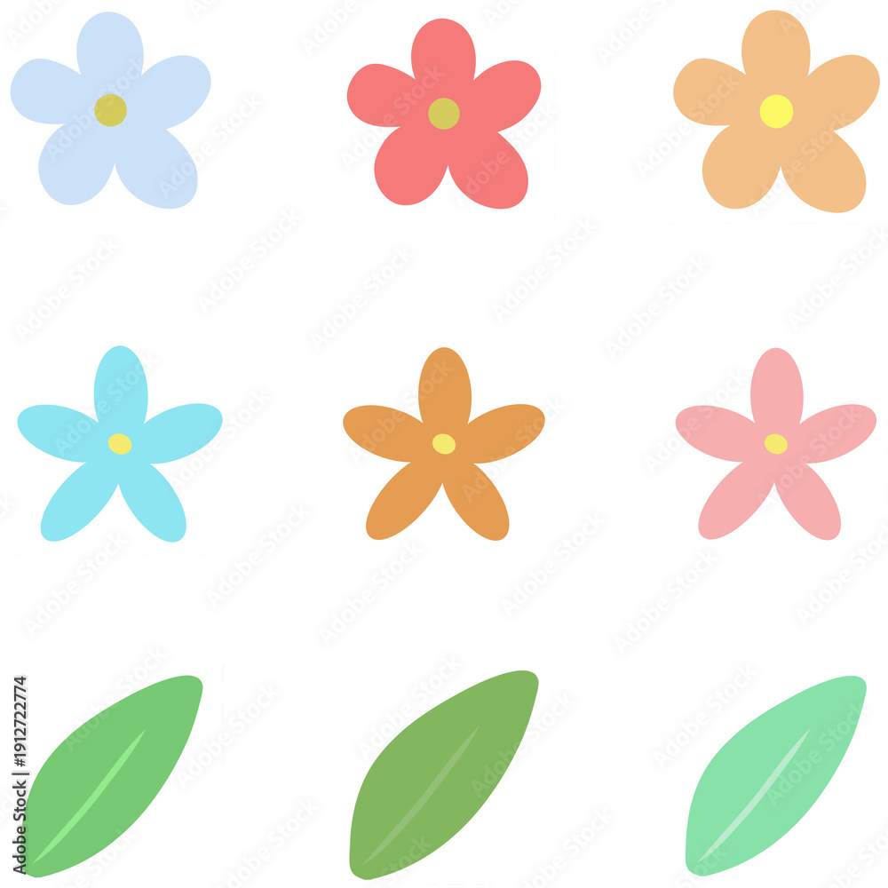 Fototapeta premium astel Floral and Leaf Elements Set in Soft Minimal Flat Style