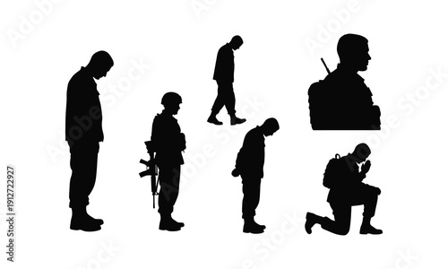 Various military memorial monuments vector silhouette illustration collection