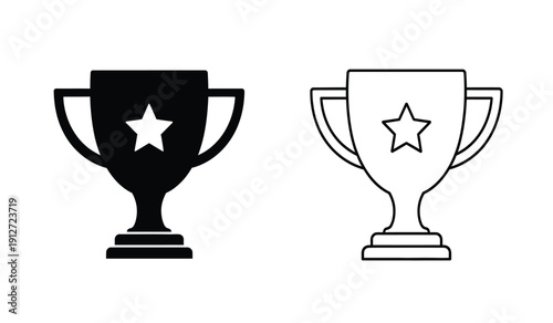 Black and white line art trophy icons with star symbol