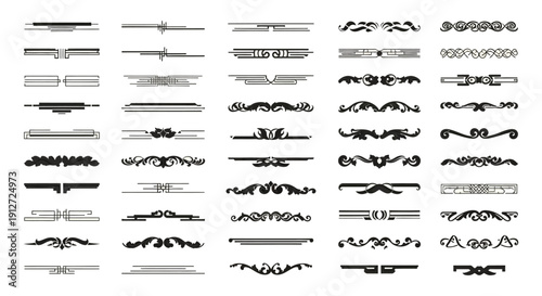vector collection of decorative dividers page breaks and ornamental text separators perfect for graphic design and various print projects.