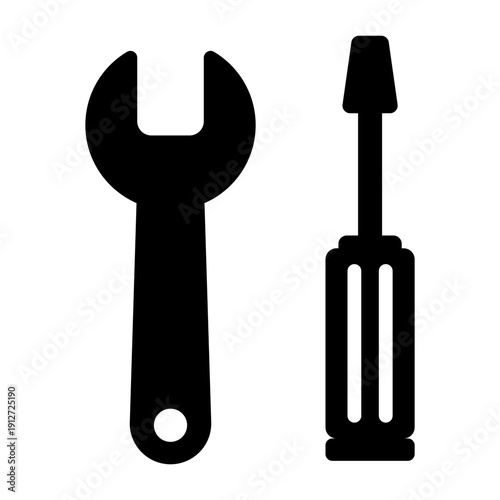 Wrench and screwdriver tools icon silhouette isolated on transparent background.