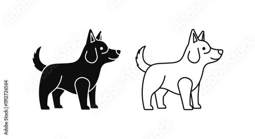 Two dogs illustration: black and white cartoon dogs standing side by side Vector