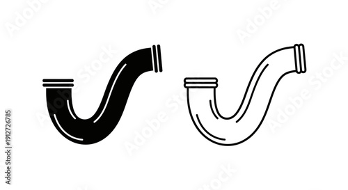 Black and white pipe fittings, elbow pipe, plumbing fittings, pipe connectors, pipe joints Vector