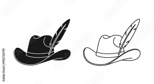Cowboy hat with feather illustration, vintage western hat with feather drawing Vector