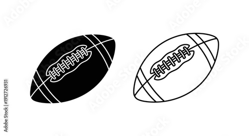 Two black and white footballs with laces, vector illustration of sports balls Vector