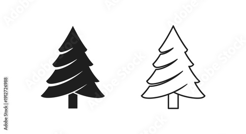 Two christmas trees, one dark and one light, side by side, minimalist design Vector