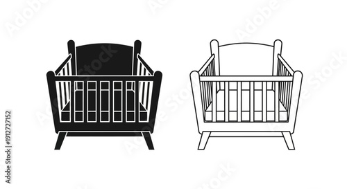Vintage wooden baby crib and modern white crib illustration set Vector