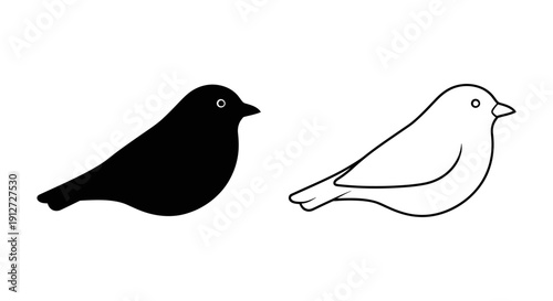 Black and white bird illustration, minimalist design, vector art, simple bird drawing Vector