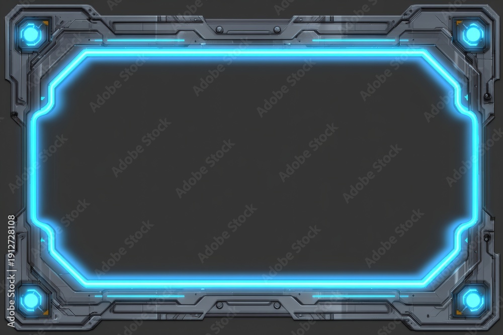 Fototapeta premium Futuristic Frame with Neon Blue Light on Dark Background Design