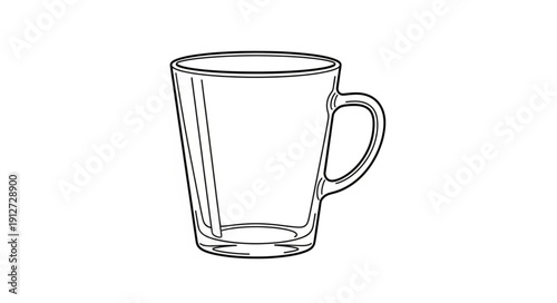 Simple clear glass mug with handle isolated on white background.