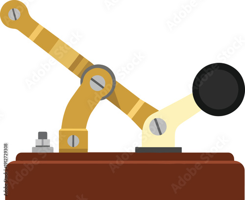 Illustration of Golden Lever Catapult Launching Black Ball on Wooden Base Scientific Demo
