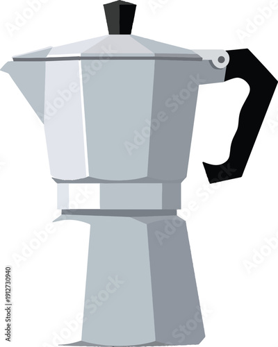 Stainless Steel Moka Pot Coffee Maker with Black Handle Isolated View