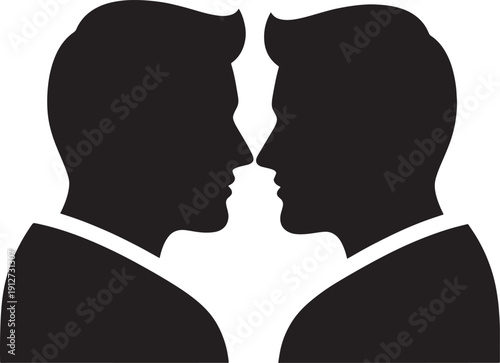 Black and white silhouette of two people kissing passionately with whiskers couple