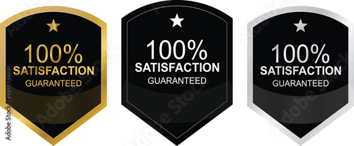 100% Satisfaction Guaranteed Badge Set – Premium Gold and Silver Shield Labels, Quality Assurance Stamp Collection for Product Packaging