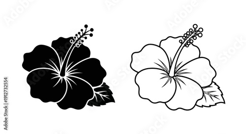 Black and white hibiscus flower illustration vector art graphic design Vector
