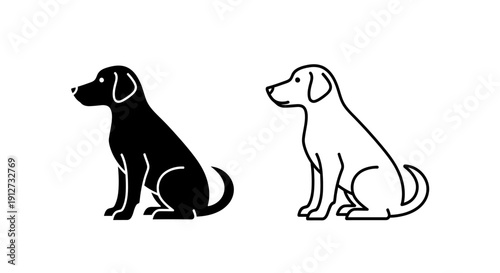 Two dogs sitting side by side, one black and one white, silhouette illustration Vector