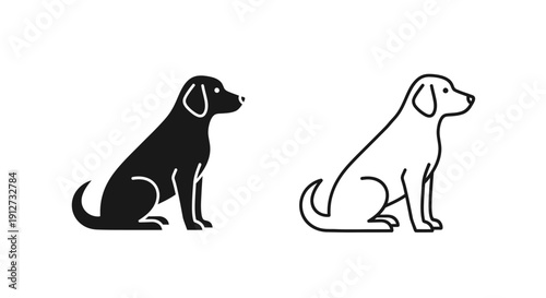 Two dogs sitting side by side, one black and one white, vector illustration Vector