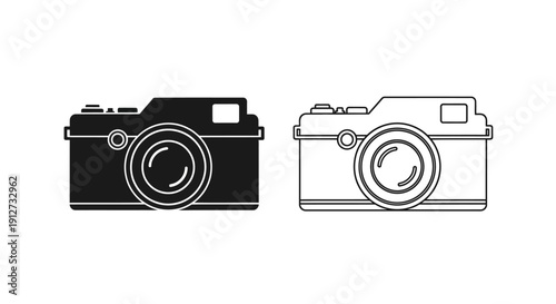 Vintage camera icon set, retro camera symbol, minimalist camera design, classic camera art Vector