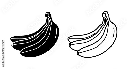 Two bunches of bananas, one ripe and one unripe, illustration, drawing, fruit, healthy, food Vector