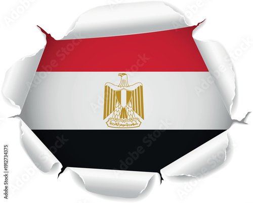 Flag of Egypt. Flag Revealed Through Torn Paper Hole over a transparent background