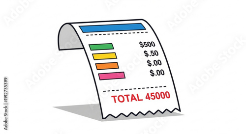 Colorful receipt with total amount and dollar values business expense concept