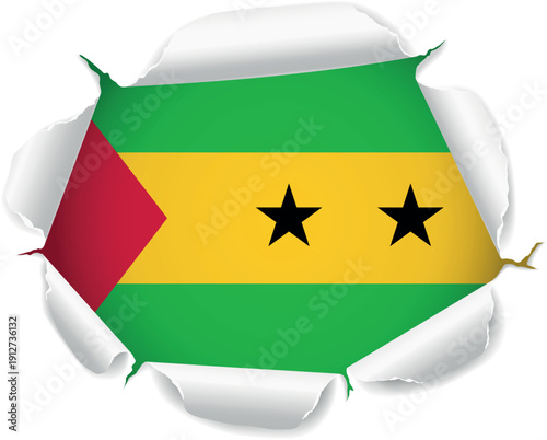 Flag of Sao Tome And Principe. Flag Revealed Through Torn Paper Hole over a transparent background