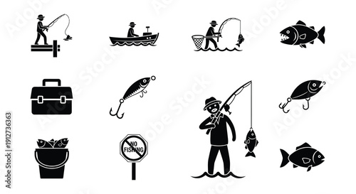 Silhouettes of fishermen casting lines shown in a repeating pattern