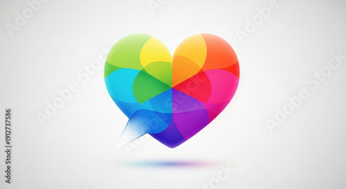 Vibrant multicolored heart with speech bubble on white background symbolizing love and communication