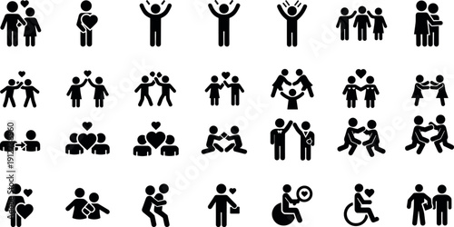 Large Set of People Icons Representing Romantic Love Relationships Friendship Diversity Inclusivity Family Support Community Connection and Human Interaction Vector