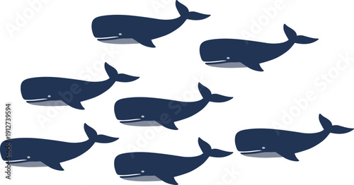 Cute whale seamless pattern with simple blue ocean animal silhouettes playful marine vector background