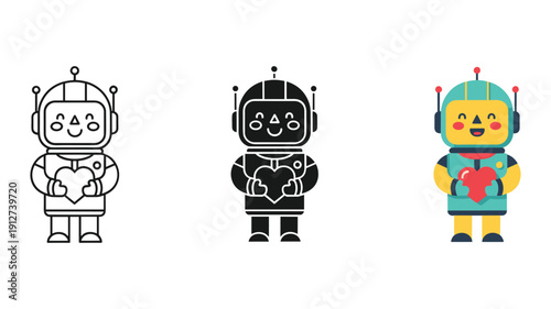 Cartoon robots in different styles, robot characters illustration