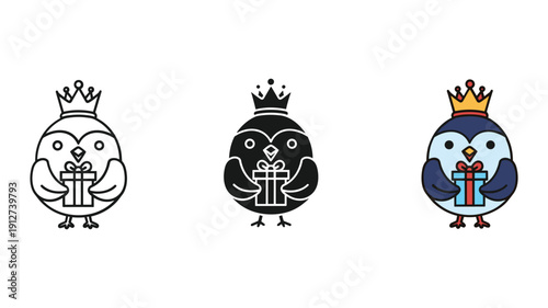Cartoon birds with crowns holding gift boxes