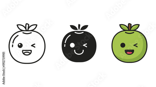 Simple cartoon fruits with different expressions