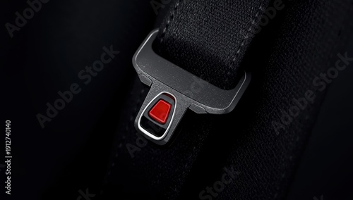 Wallpaper Mural A close-up of a car seatbelt mechanism highlights the bright red release button clearly, with the metal tongue blurred, representing road safety Torontodigital.ca