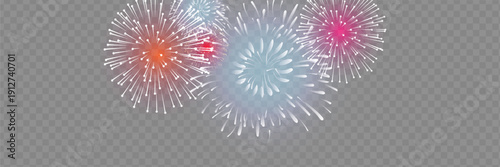 set of isolated vector fireworks on a transparent background.