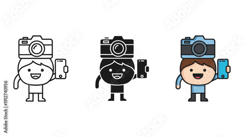 Cartoon photographers with cameras on their heads