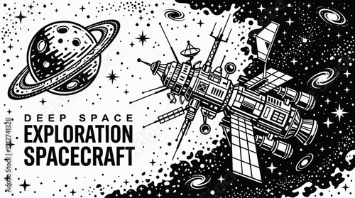 deep space exploration spacecraft spaceship traveling beyond planet orbit across galaxy universe with visible stars showing cosmic mission rocket technology propulsion system