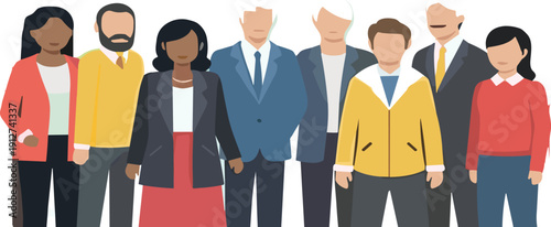Diverse business team illustration with multicultural office people group corporate vector character set