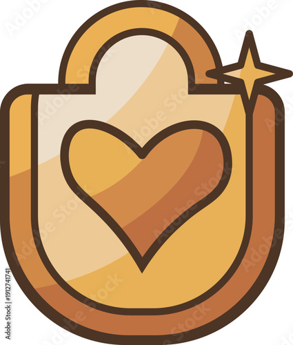 Golden badge or emblem with heart shape and star, symbol of love, achievement, reward, quality, recognition