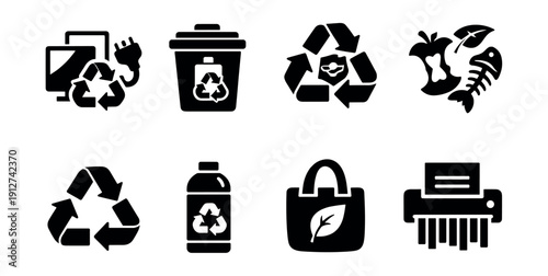 Recycling and sustainability black icons set