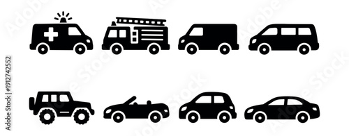 Vehicle silhouette icons set