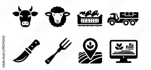Agriculture and Farming Silhouette Icons Set