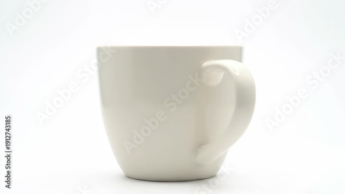 Minimalist White Ceramic Tumbler Cup on a Pure White Background. Studio Shot of Modern Beverage Container Isolated with Copy Space.