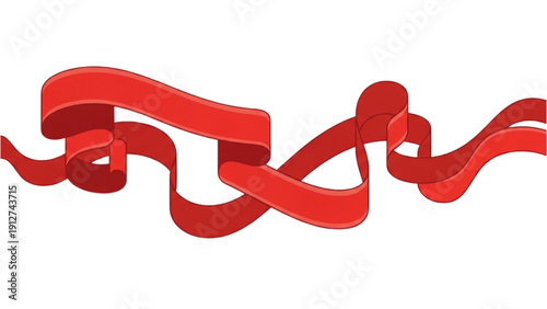 Red ribbon flowing in dynamic motion, twisted and curved, illustration showcasing fluidity and vibrant energy